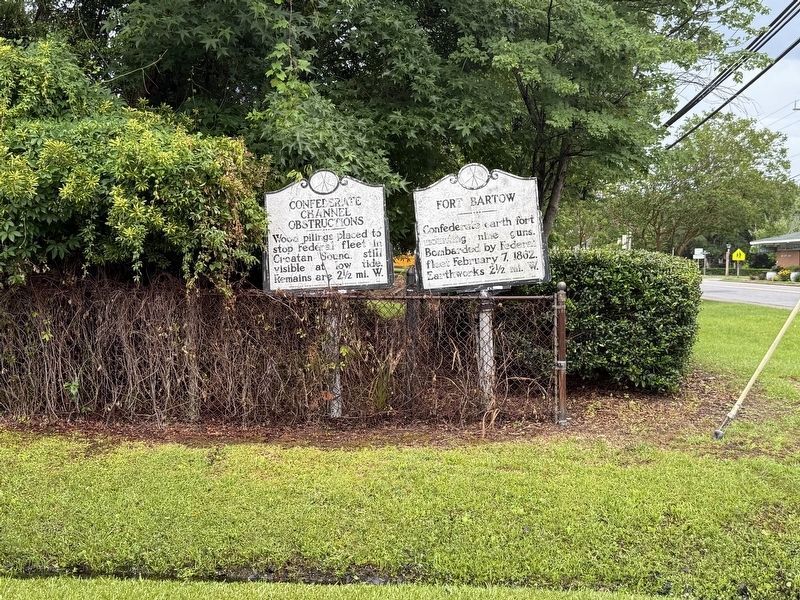 The Confederate Channel Obstructions and Fort Bartow markers. Click for full size. The Confederate Channel Obstructions and Fort Bartow markers image. Click for full size.