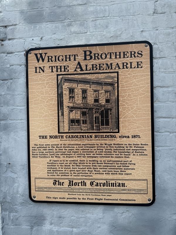 Wright Brothers in the Albemarle Marker image. Click for full size.