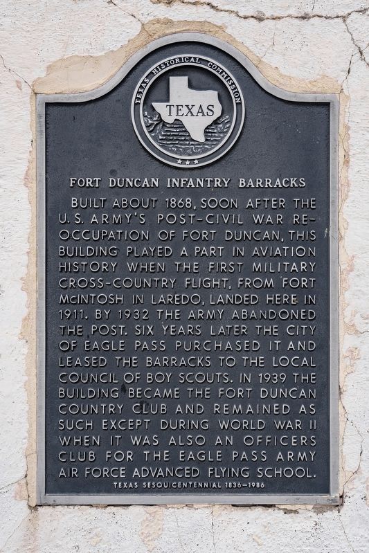 Fort Duncan Infantry Barracks Marker. Click for full size. Fort Duncan Infantry Barracks Marker image. Click for full size.