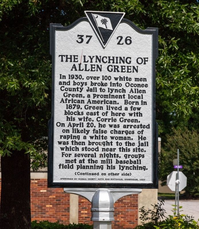 The Lynching of Allen Green Marker, Side One. Click for full size. The Lynching of Allen Green Marker, Side One image. Click for full size.