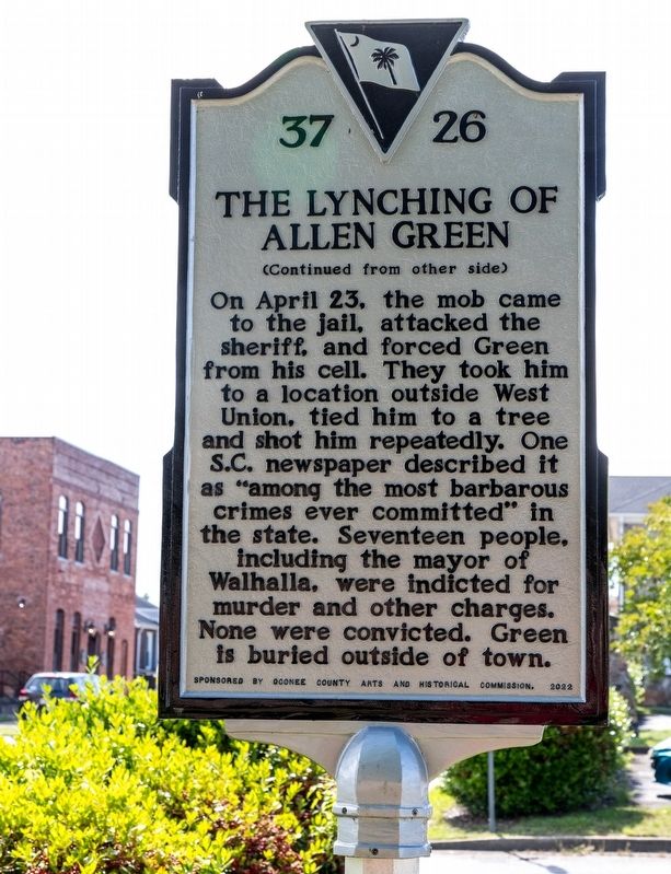 The Lynching of Allen Green Marker, Side Two. Click for full size. The Lynching of Allen Green Marker, Side Two image. Click for full size.