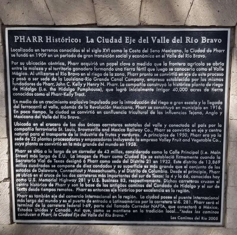 Historic Pharr Marker - Spanish Side. Click for full size. Historic Pharr Marker - Spanish Side image. Click for full size.