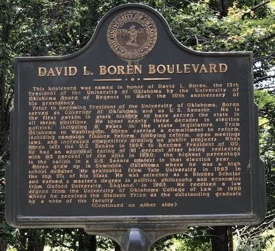 David L. Boren Boulevard Marker, Side One image. Click for full size.