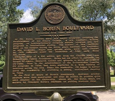 David L. Boren Boulevard Marker, Side Two image. Click for full size.