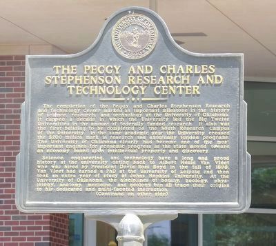 The Peggy and Charles Stephenson Research and Technology Center Marker, Side One. Click for full size. The Peggy and Charles Stephenson Research and Technology Center Marker, Side One image. Click for full size.