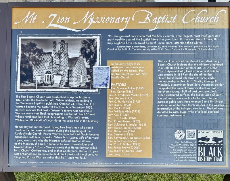 Mt. Zion Missionary Baptist Church Marker image. Click for full size.