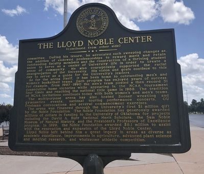 The Lloyd Noble Center Marker, Side Two. Click for full size. The Lloyd Noble Center Marker, Side Two image. Click for full size.