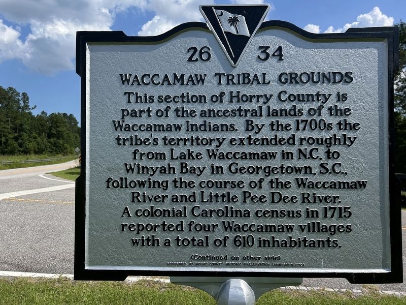 Waccamaw Tribal Grounds Marker, Side One image. Click for full size.