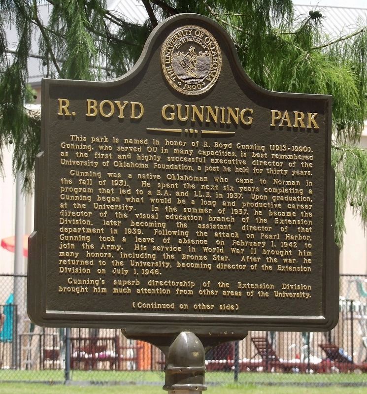 R. Boyd Gunning Park Marker, Side One. Click for full size. R. Boyd Gunning Park Marker, Side One image. Click for full size.