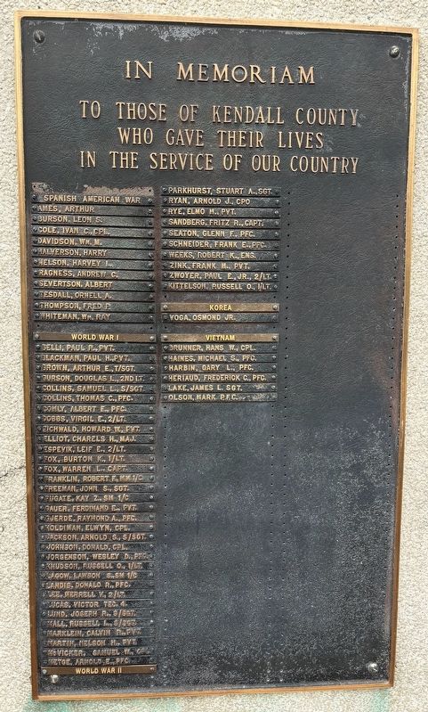 Kendall County Veterans Memorial Marker image. Click for full size.
