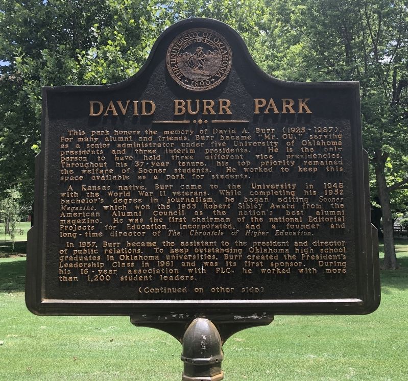 David Burr Park Marker, Side One. Click for full size. David Burr Park Marker, Side One image. Click for full size.