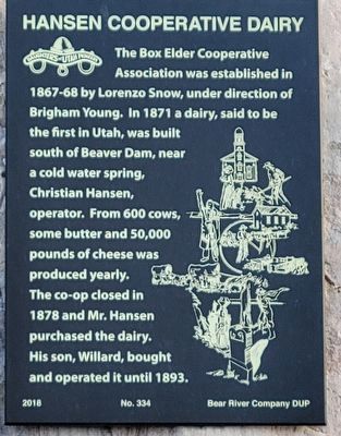 Hansen Cooperative Dairy Marker. Click for full size. Hansen Cooperative Dairy Marker image. Click for full size.