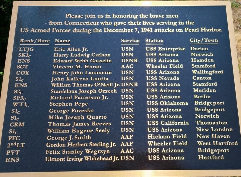 Pearl Harbor Memorial Park Plaque. Click for full size. Pearl Harbor Memorial Park Plaque image. Click for full size.