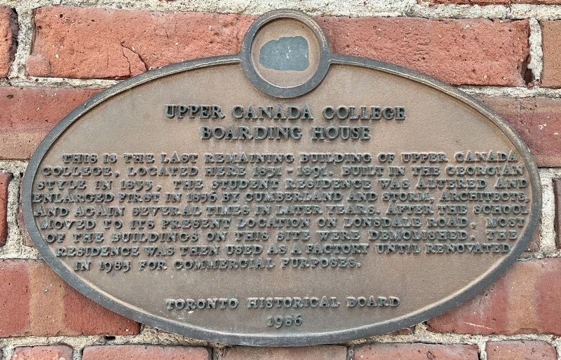 Upper Canada College Boarding House Marker image. Click for full size.