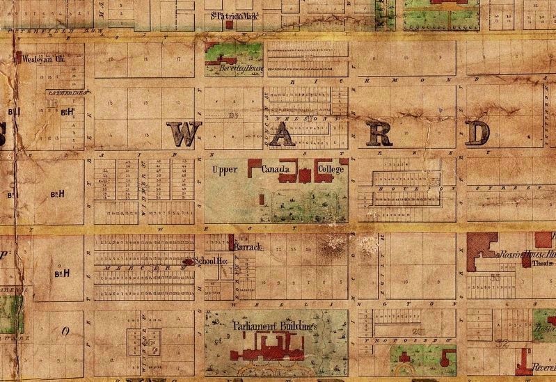 Map of Toronto from 1860, showing Upper Canada College and the Boarding House image. Click for full size.
