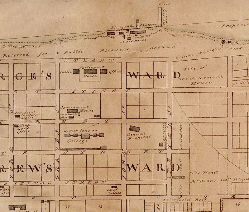 Map of Toronto, 1834, showing the �General Hospital� in its original location image. Click for full size.