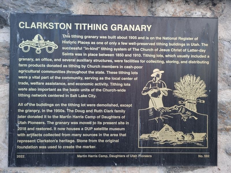 Clarkston Tithing Granary Marker image. Click for full size.