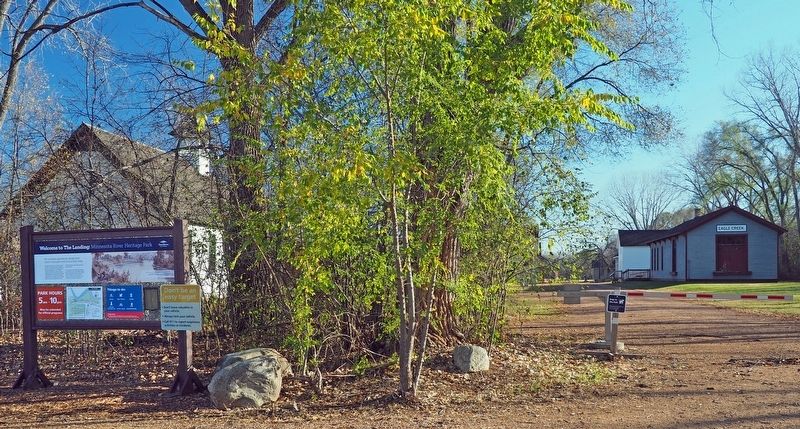 Marker at the west entrance of The Landing: Minnesota River Heritage Park. Click for full size. Marker at the west entrance of The Landing: Minnesota River Heritage Park image. Click for full size.
