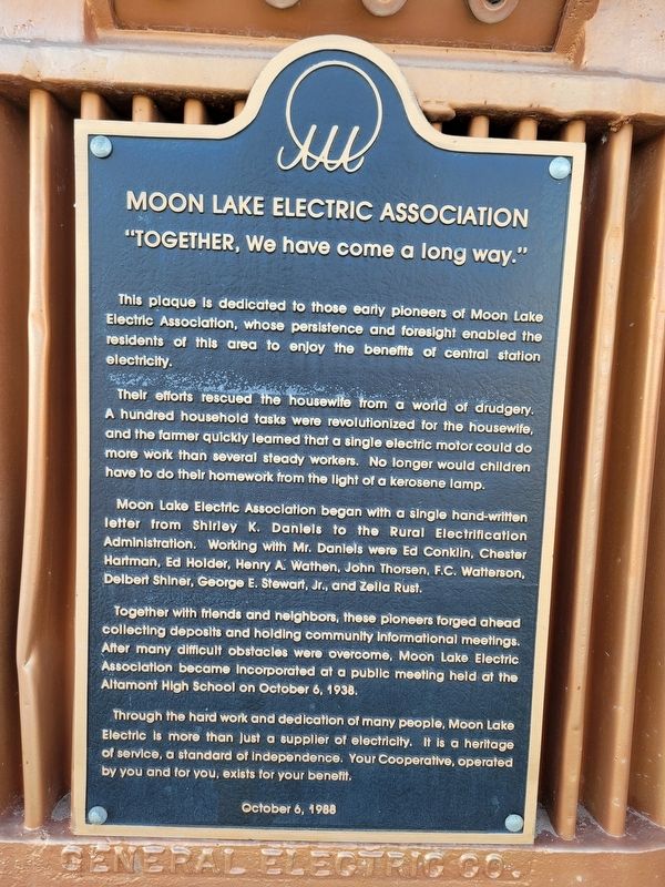 Moon Lake Electric Association Marker. Click for full size. Moon Lake Electric Association Marker image. Click for full size.