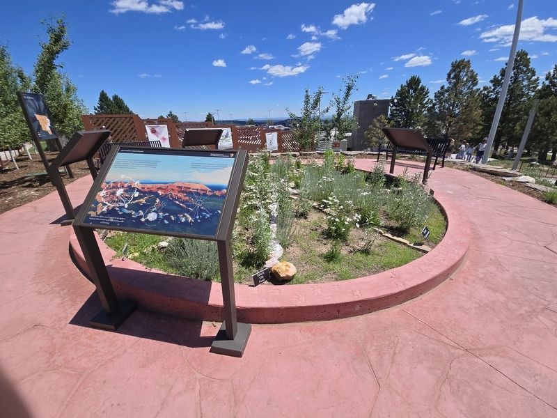 Ancient Stone Circles Marker in front of the replica stone circle. Click for full size. Ancient Stone Circles Marker in front of the replica stone circle image. Click for full size.