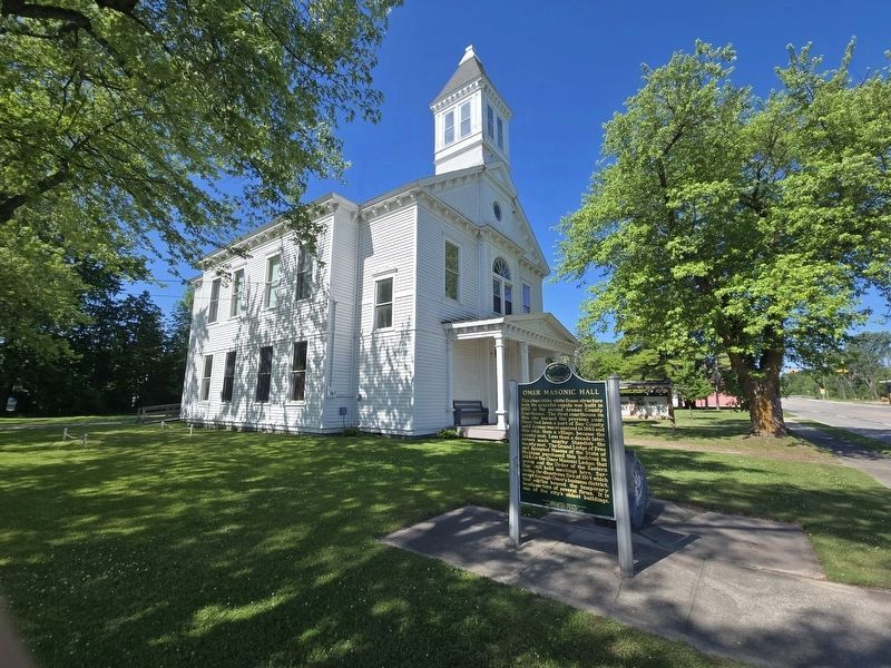 Omer Masonic Hall and Marker image. Click for full size.