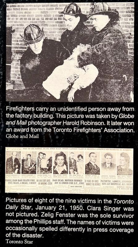 Phillips Garment Co. Fire marker photos and captions detail (right) image. Click for full size.