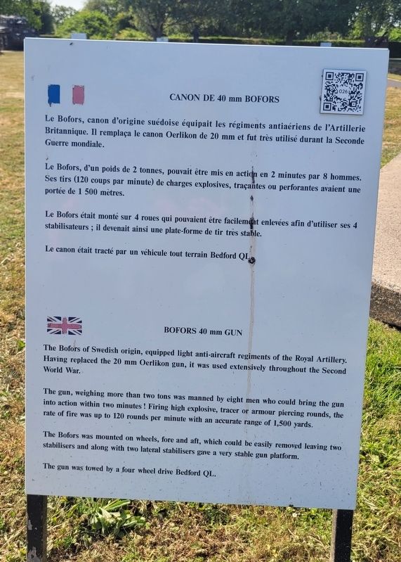 Canon de 40 mm Bofors / Bofors 40 mm Gun Marker. Click for full size. Canon de 40 mm Bofors / Bofors 40 mm Gun Marker image. Click for full size.