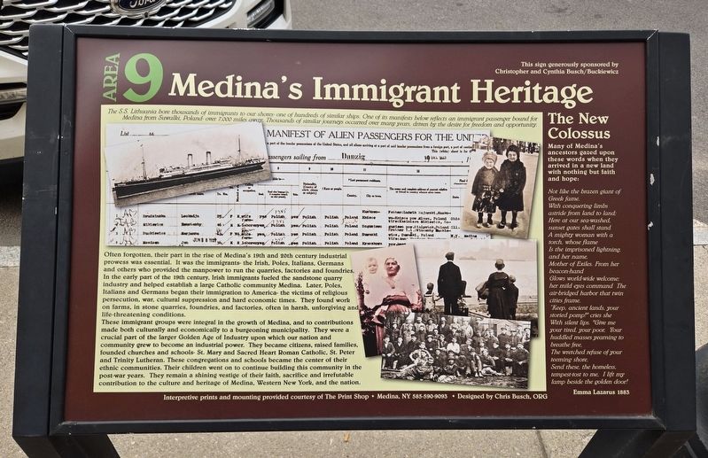 Medina's Immigrant Heritage Marker. Click for full size. Medina's Immigrant Heritage Marker image. Click for full size.