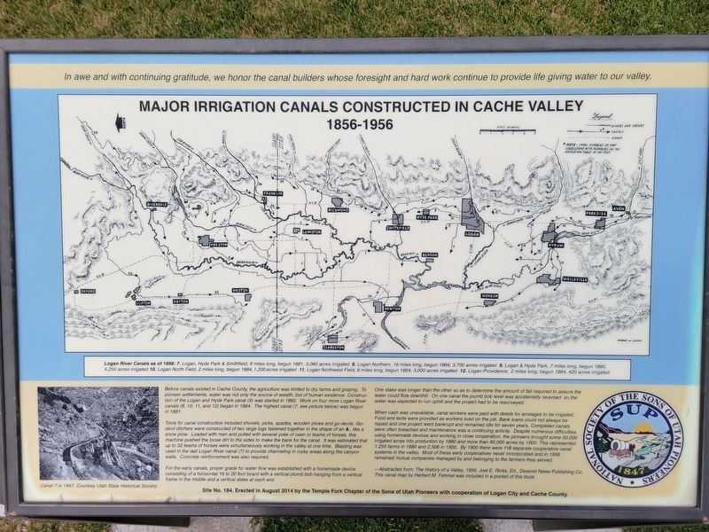 Major Irrigation Canals Constructed in Cache Valley Marker image. Click for full size.