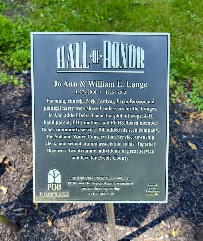 Jo Ann & William E. Lange Marker. Click for full size. Jo Ann & William E. Lange Marker image. Click for full size.