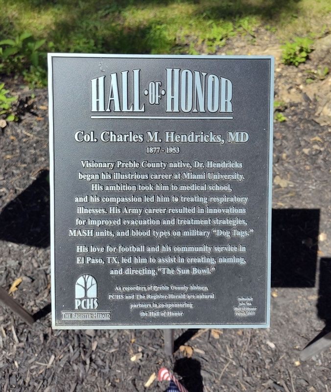 Col. Charles M. Hendricks, MD Marker. Click for full size. Col. Charles M. Hendricks, MD Marker image. Click for full size.