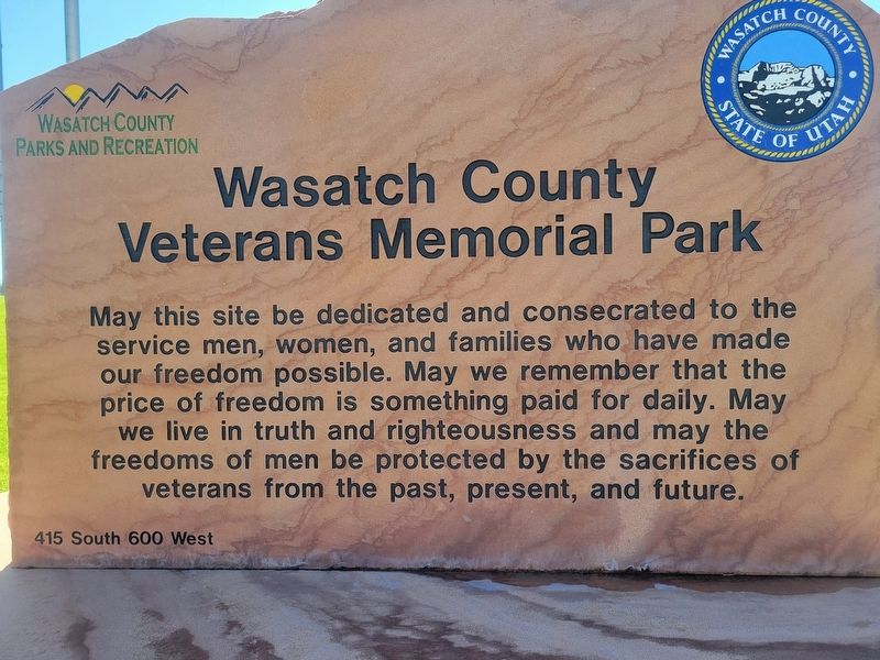 Wasatch County Veterans Memorial Park Marker image. Click for full size.