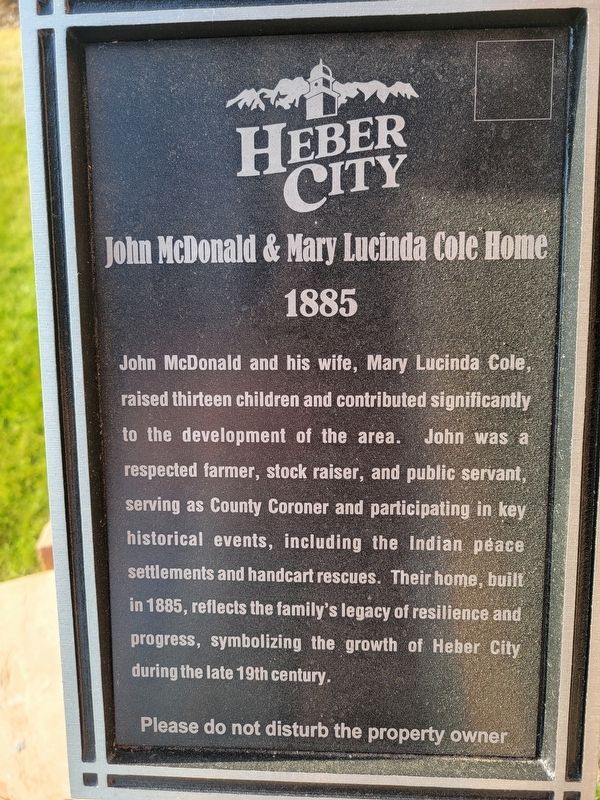 John McDonald & Mary Lucinda Cole Home Marker image. Click for full size.