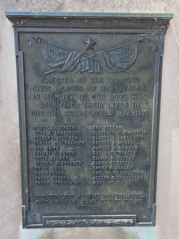 Harrisville Veterans Memorial Marker, front left plaque. Click for full size. Harrisville Veterans Memorial Marker, front left plaque image. Click for full size.