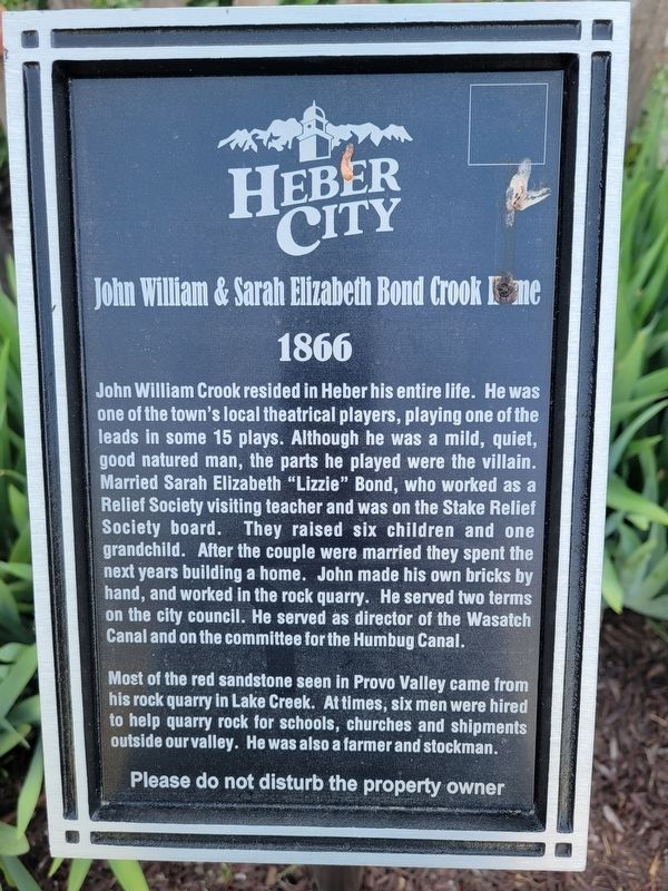 John William & Sarah Elizabeth Bond Crook Home Marker image. Click for full size.