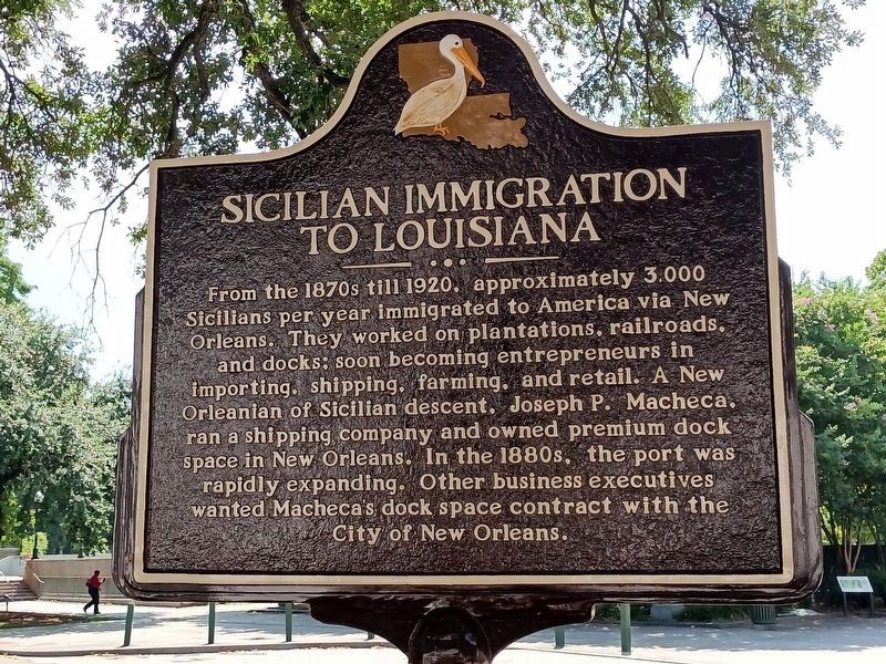 Sicilian Immigration to Louisiana side of marker. Click for full size. Sicilian Immigration to Louisiana side of marker image. Click for full size.