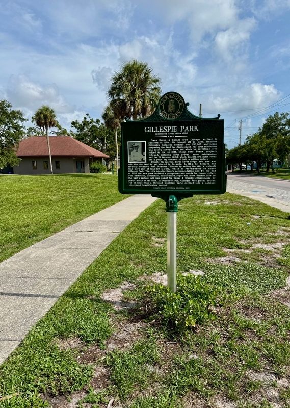 Gillespie Park Marker (rear). Click for full size. Gillespie Park Marker (rear) image. Click for full size.