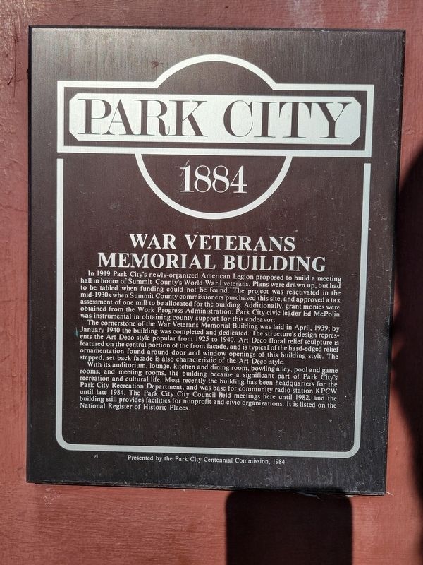 War Veterans Memorial Building Marker. Click for full size. War Veterans Memorial Building Marker image. Click for full size.