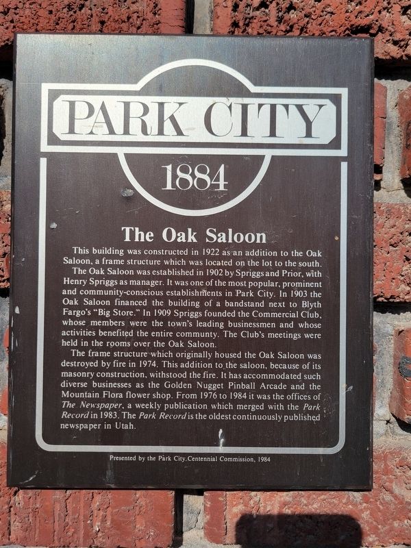 The Oak Saloon Marker. Click for full size. The Oak Saloon Marker image. Click for full size.