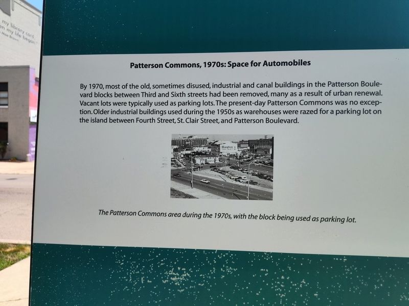 Patterson Commons, 1970s: Space for Automobiles Marker image. Click for full size.