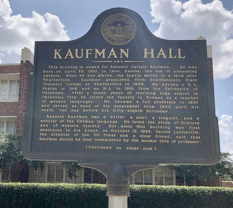 Kaufman Hall Marker, Side One. Click for full size. Kaufman Hall Marker, Side One image. Click for full size.