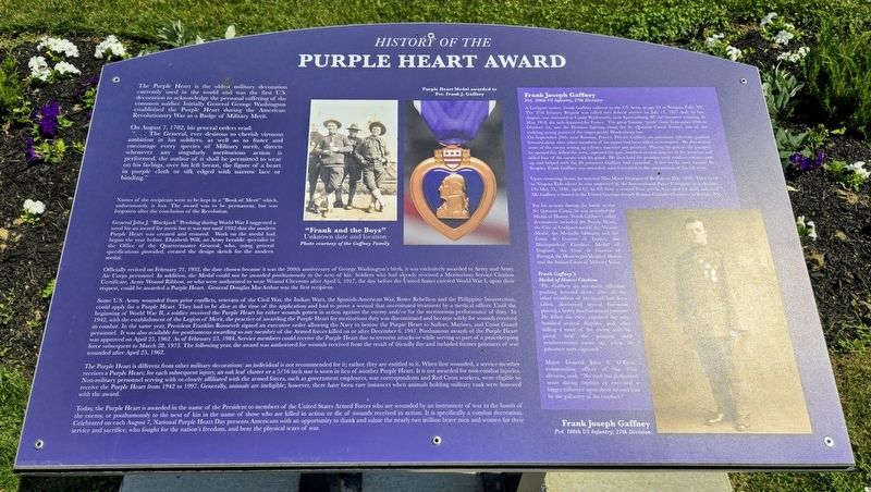 History of the Purple Heart Award Marker. Click for full size. History of the Purple Heart Award Marker image. Click for full size.