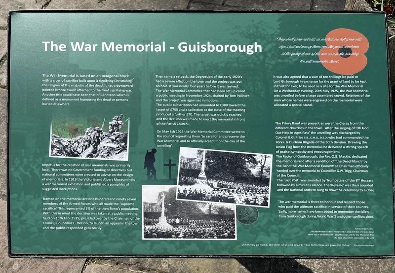 The War Memorial - Guisborough Marker. Click for full size. The War Memorial - Guisborough Marker image. Click for full size.