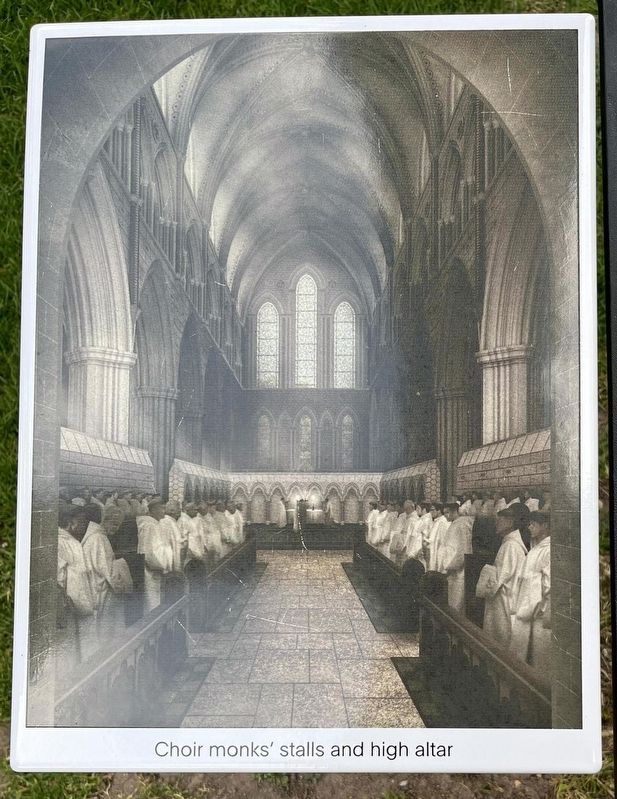 Artist Rendering, Choir Monks' stalls and high altar. Click for full size. Artist Rendering, Choir Monks' stalls and high altar image. Click for full size.