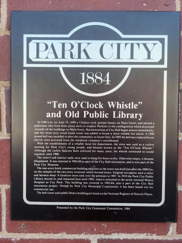 "Ten O'Clock Whistle" and Old Public Library Marker image. Click for full size.