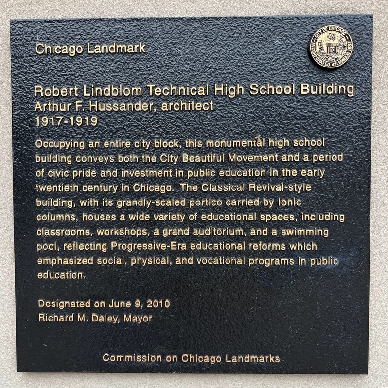 Robert Lindblom Technical High School Building Marker image. Click for full size.