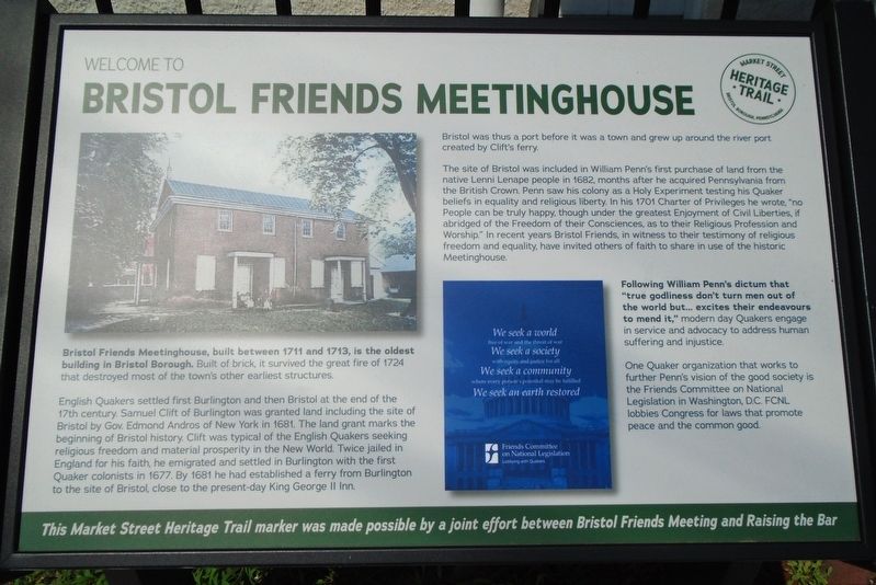 Welcome to Bristol Friends Meetinghouse Marker. Click for full size. Welcome to Bristol Friends Meetinghouse Marker image. Click for full size.