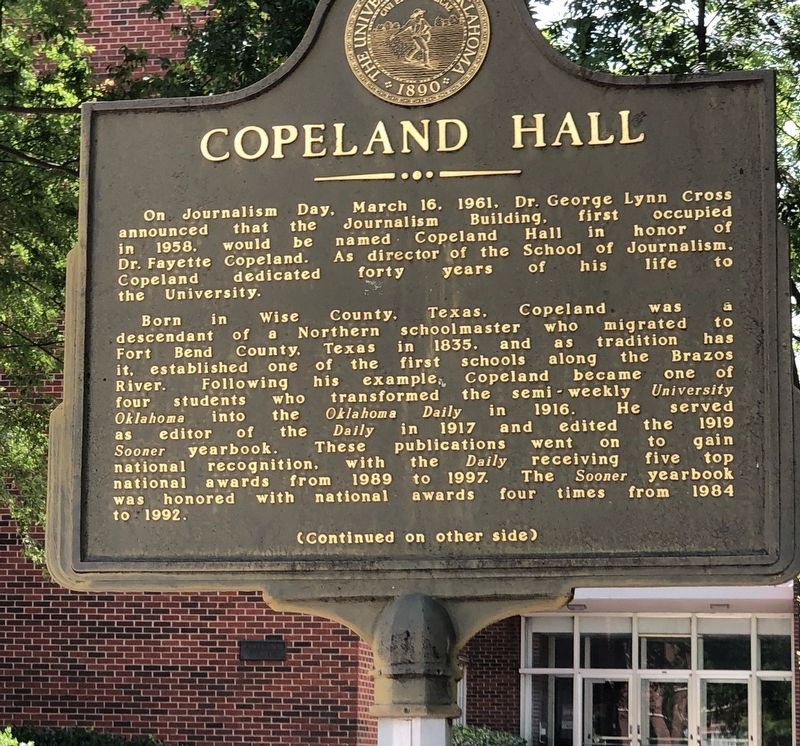 Copeland Hall Marker, Side One. Click for full size. Copeland Hall Marker, Side One image. Click for full size.