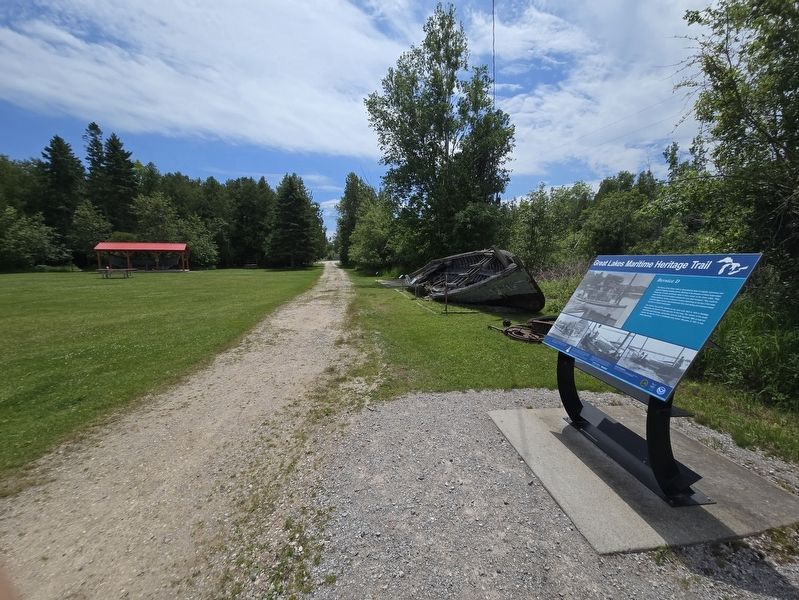 Bernice D Marker and boat remains. Trail from parking lot to the left. Click for full size. Bernice D Marker and boat remains. Trail from parking lot to the left image. Click for full size.