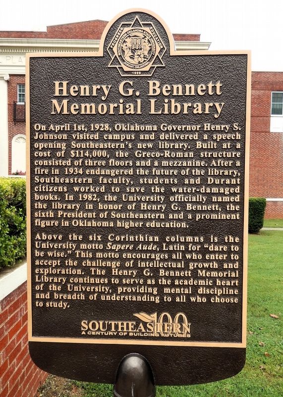 Henry G. Bennett Memorial Library Marker image. Click for full size.